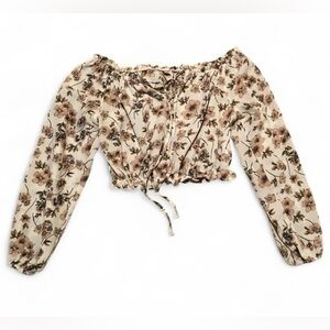 ROMWE Floral Off-Shoulder Blouse in Cream and Pink